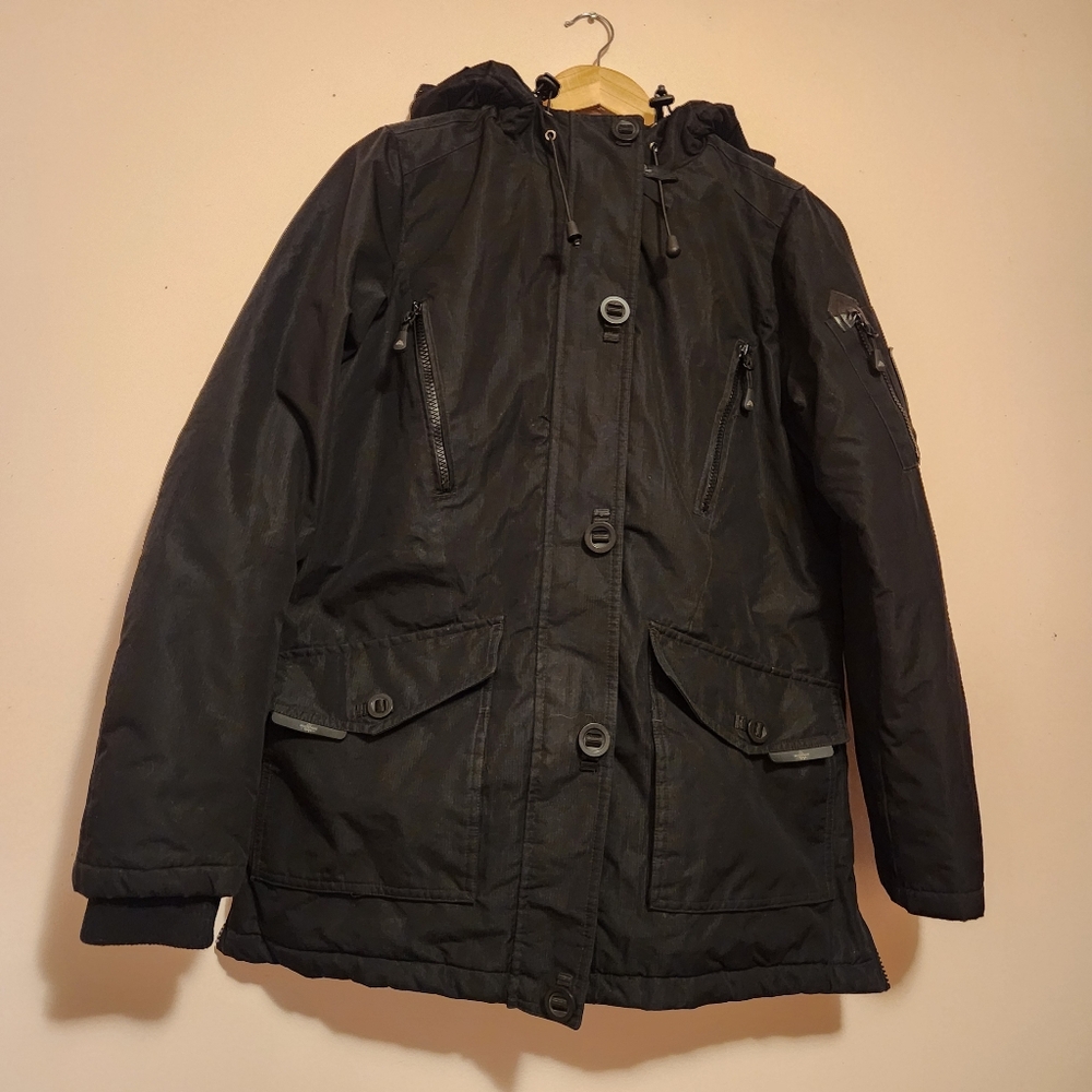 Mountain Ridge Mens Black Hooded Winter Parka Jacket Coat Size S Ski Snow Warm